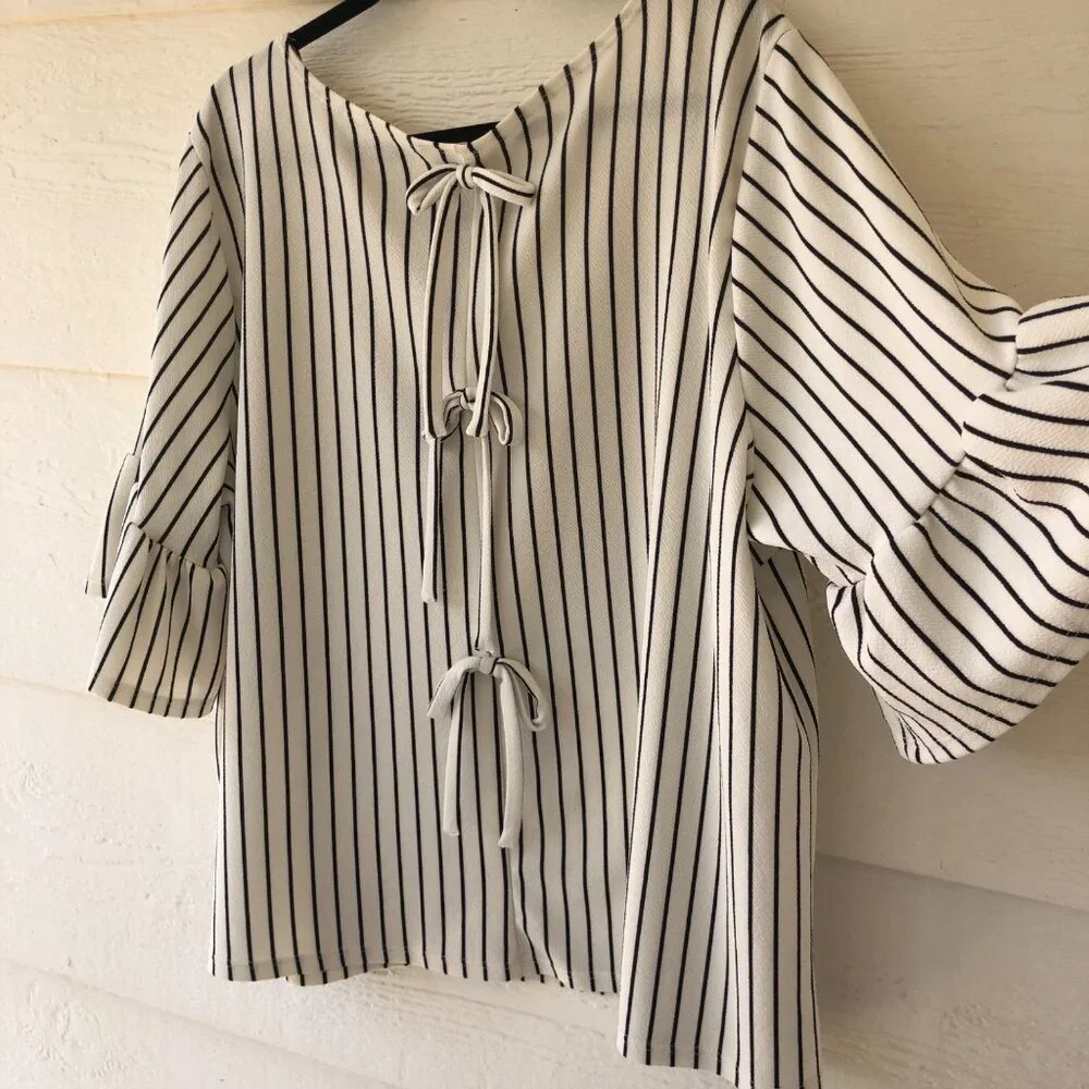 Moa Moa Women’s Summer Top Size 3X Flare Ruffle Sleeve Back Bow Detail - Picture 4 of 14